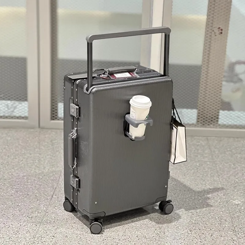Aluminum Frame Carry On Luggage - スーツケース、幅広ハンドル、旅行用スーツケース、男性用、20インチ、24インチ、機内持ち込み可能、女性用、PC素材、アルミニウムフレーム、キャリーケース。