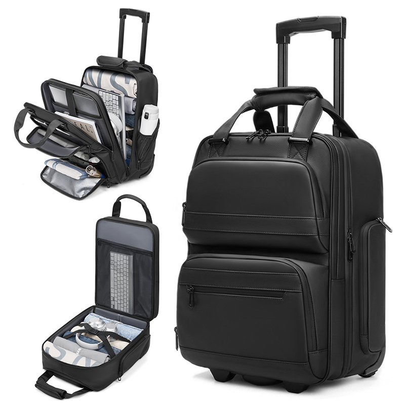 Foldable Rolling Luggage Bag - 旅行用トロリービジネスバックパック、男性用ホイール付きバックパック、防水バックパック、車輪付き荷物、機内持ち込み可能なローリングバッグ