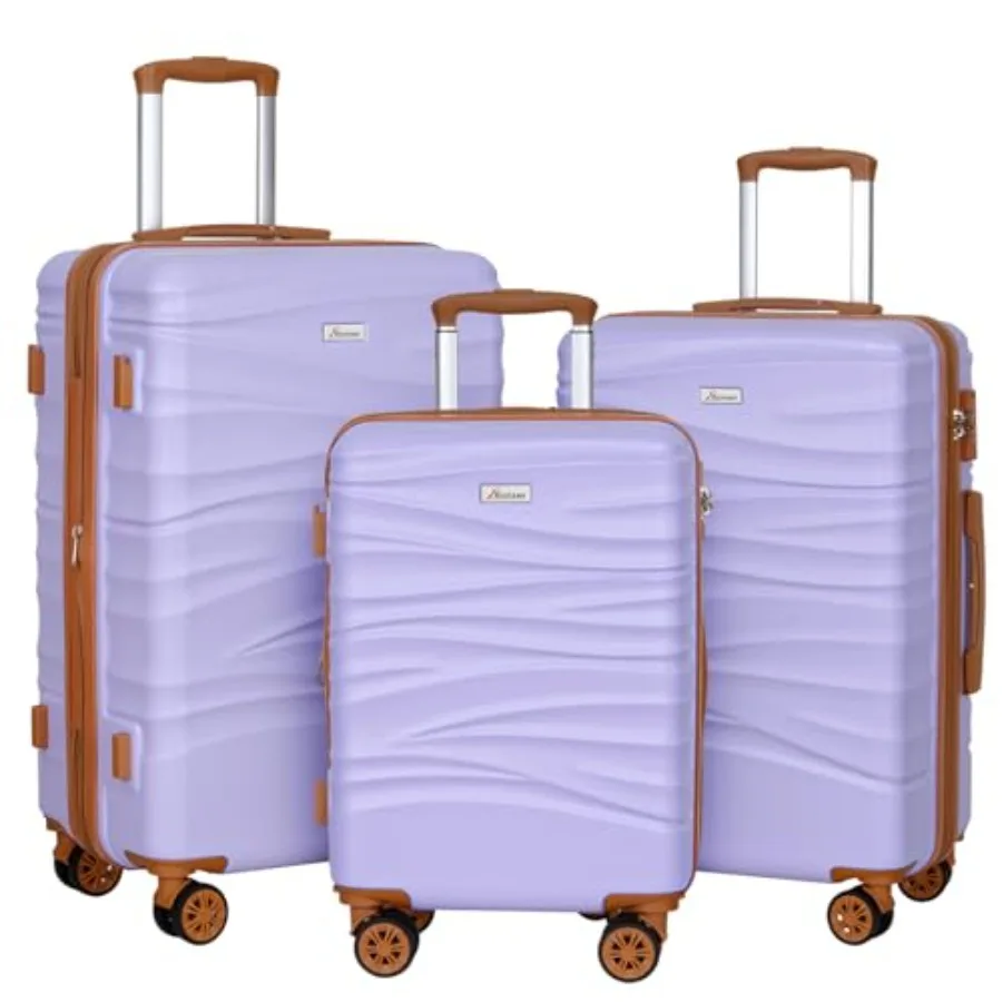 Expandable Hard Shell Luggage Set - 旅行用3点セット拡張式スーツケース、硬質ABS/PC素材、グリーン、軽量、TSAロックとYKKジッパー付き、20/24/28インチ