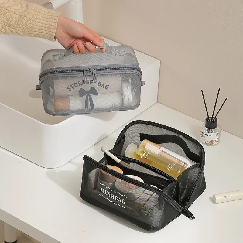 大容量の化粧品バッグ、メッシュで通気性があり、持ち運び可能な - Cosmetic Bags のレビューと価格