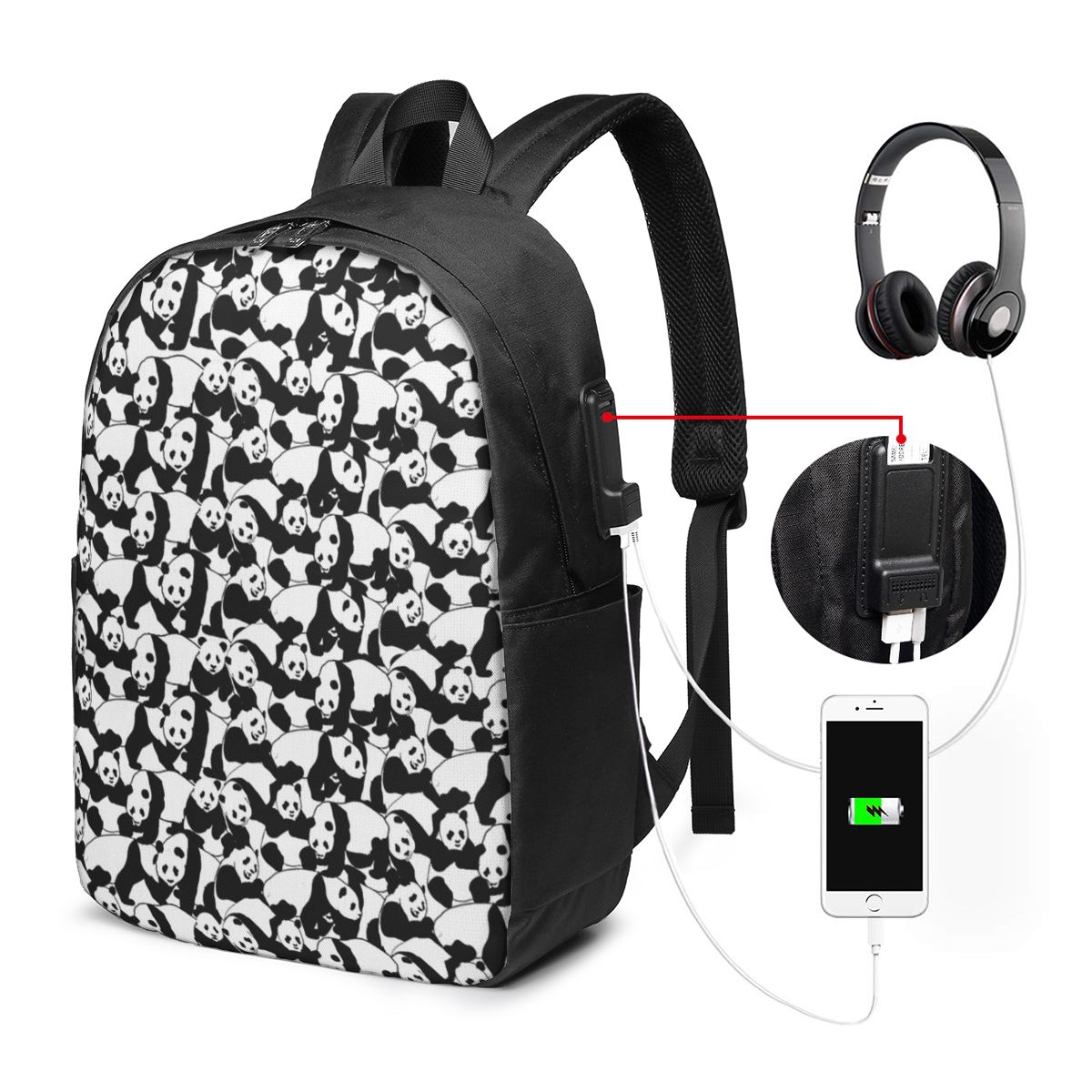 パンダ柄バックパック旅行ノートブックバッグコンピュータ大学生 - Travel Bags のレビューと価格
